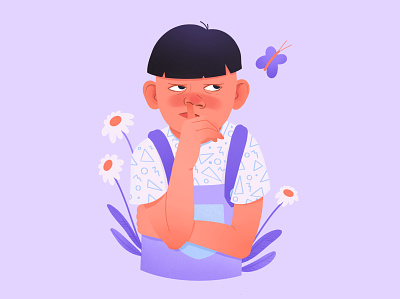 Monday boy character design child digitalart drawing flower illustration monday purple violet