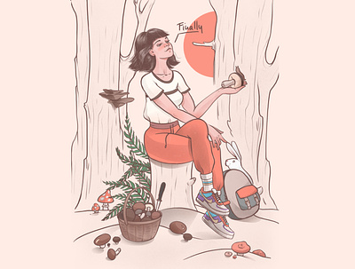 Finally animal digitalart drawing forest girl illustration mushroom nature trip woman