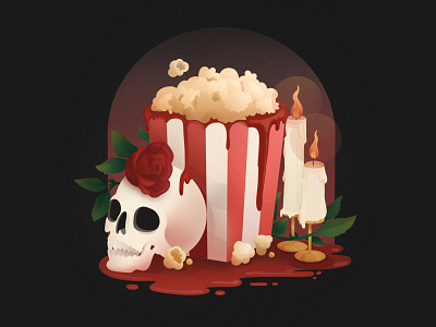 Bloody popcorn black blood dark design digitalart drawing halloween illustration popcorn procreate skull spooky