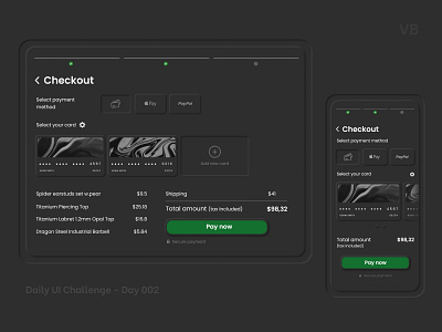 Piercing Market - Daily UI Challenge 002 - Credit Card Checkout black checkout credit card checkout daily ui daily ui 002 daily ui challenge design green grey interface mobile mobile app mobile design mobile ui neumorphic neumorphism ui