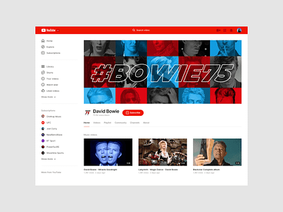 YouTube Bowie application concept design interface layout redesign ui website youtube