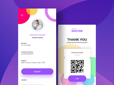Private Doctor app card design doctor hospital profile purple qrcode scan ui