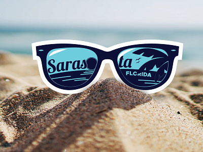 Weekly Warmup: Sarasota Sticker beach blue design drawing florida hometown illustration illustrator ocean palm tree patch reflection sarasota sticker sunglasses tropical two color vector weekly warmup