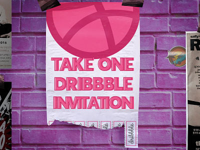 One Dribbble Invite! brick design dribbble flyer giveaway invitation invite poster take one tear wall