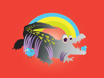 Crocodile Friends adobe illustrator animal bird blue bird crocodile digitalart gradient illustration red texture textured