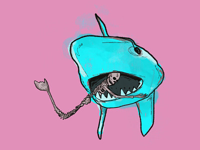 Old Friends adobe illustrator design flat friends illustration illustrator ocean life pink procreate shark skeleton