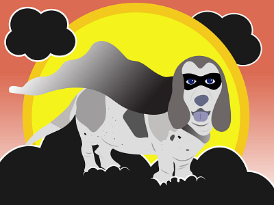 Samu on the Sun adobe illustrator basset basset hound cloud design dog dog illustration flat hound dog illustration illustrator super hero vector woof