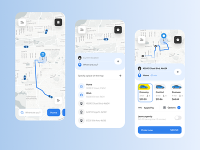 Booking a ride - Taxi Mobile App address app booking concept delivery design driver interface location map mobile app navigation payment ride rideshare trip ui ux vehicle