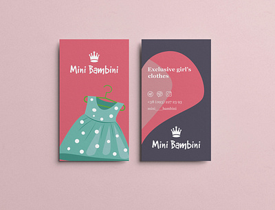 Business Card: Exclusive girl's clothes brand brand design brand identity branding business business card design businesscard card clothes collateral design hr illustration logo logo design minibambini typography ui ux