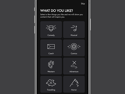 Cinema App – Personalization actors app cinema app concept dark icons ios mobile movie genres movies personalization ui ux vector