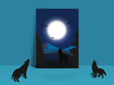 Wolf design flat illustration minimal mockup vector