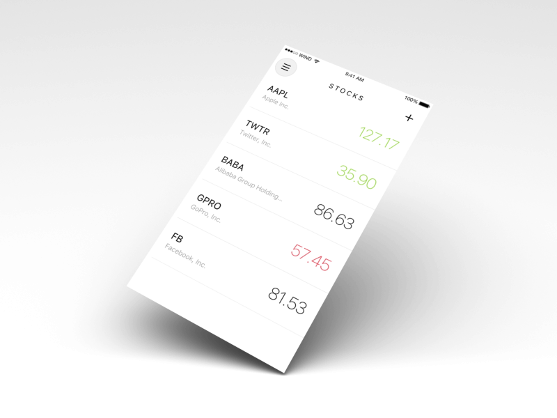 Minimal Stocks App - Menu