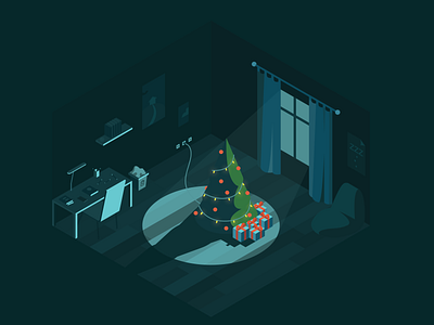 Christmas illustration art christmas color colorful creative design digital drawing illustration isometric minimal room simple tree ui vector vectorart