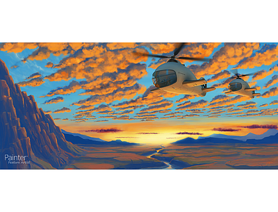 Fligtht over Canyon aircraft airship canyon illustration landscape mountains river sci fi sky
