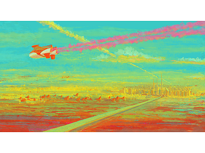 Yellow Horizon aircraft city digitalart future horizon illustration landscape photoshop red sci fi science fiction sky yellow