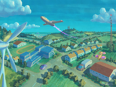 IOTA Communication aircraft car city cryptocurrency digitalart drone future illustration landscape photoshop sci fi sky