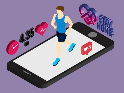 Virtual Running Illustration creative exercise health app health app illustration illustration instagram instagram stay home isometric illustration man running on mobile mobile illustration mobile isometric running app social running app stay fit stay healthy stay home stay home illustration virtual running virtual workouts