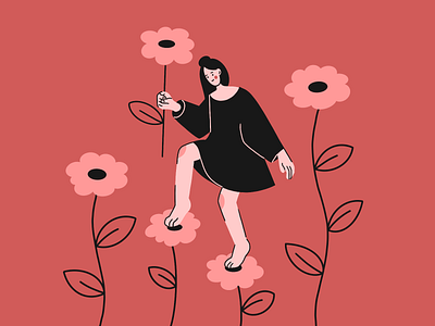 Cute girl with flowers black character cute flower flowers girl illustration pink pink girl procreate