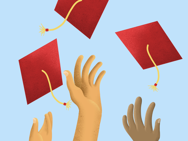 Graduation celebration celebrate hats throwing graduation ipad pro apple pencil ipad procreate texture hands illustration
