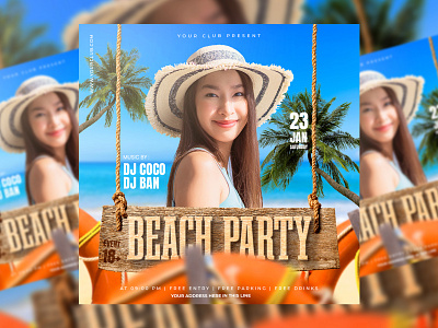 DJ Beach Party Flyer Template beach party flyer design disco dj event event flyer feed flyer graphic design music flyer