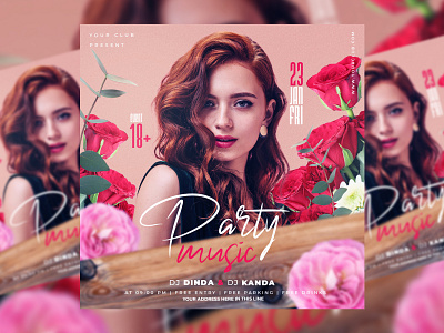 Flowers Party Music Flyer Template dj flyer event flyer flowers flyer girl music music flyer poster poster flyer social media post women