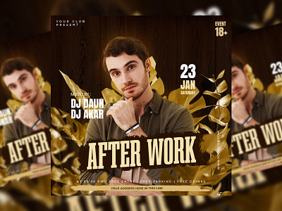 After Work Party Flyer Template after work dj poster event flyer feed flyer gold leaf man party flyer poster wood