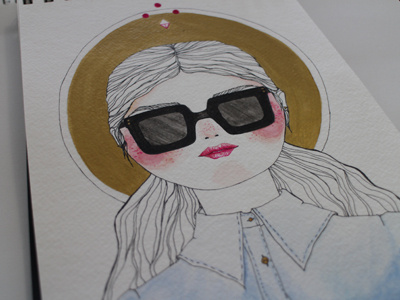 Watercolor Illustration blue bright fashion illustration gold hand drawn illustration ink pencil pink sun glasses sunnies watercolor