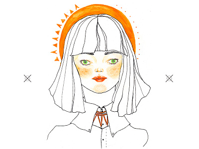 Ink & Watercolor Illustration fashion girl hand drawn illustration orange watercolor