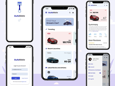 AutoMate : A Automobile Info Portal adobe xd animation clean design landing page minimal mobile photoshop ui ux vector