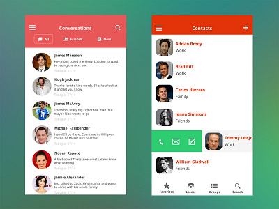 Conversations and People screens app design ios ui ui design user interface