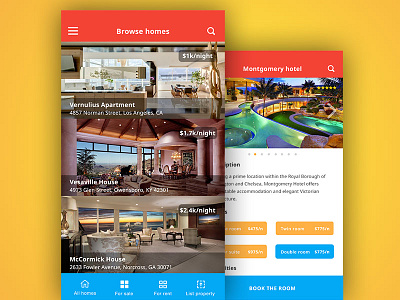 Property rental / hotel app design