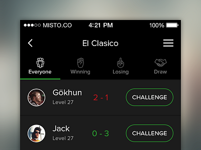 Choose Opponent dark football game iphone material player result score tab trivia ui
