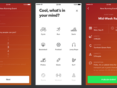 Fitness App - Create New Event form ios iphone mobile network product social sports ui ui design ux ux design