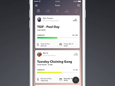 Traina - Feed Animation animation feed fitness app gif homescreen interaction design ios iphone mobile social app sports ui ux