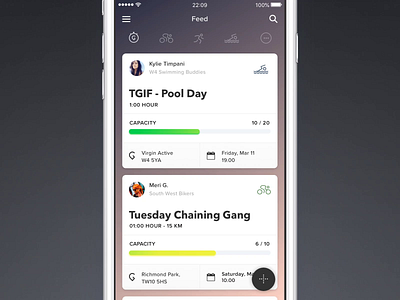 Traina - Feed Animation animation feed fitness app gif homescreen interaction design ios iphone mobile social app sports ui ux