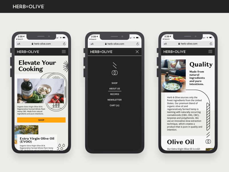 Herb & Olive Mobile Web about us about us page black branding cbd cbdoil flat design food landing page mobile mobile ui olive oil responsive responsive design ui ux web design website wix