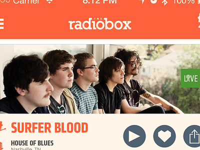 Radiobox iOS App blue design flat design illustrator ios live live music mobile music orange teaser