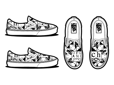 Reqwium X Vans black bw collaboration illustrator organized chaos shoes slip ons type typography vans vectors white