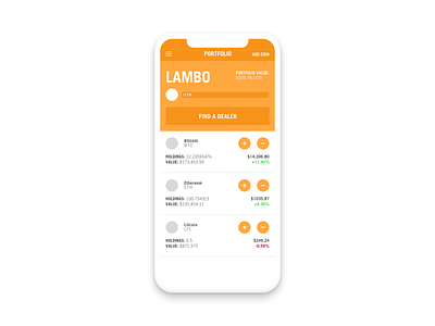 Lambofolio app design bitcoin cryptocurrency flat design fun ios mobile design orange portfolio side project sketch