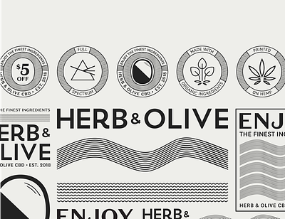 Herb & Olive CBD Branding black branding branding and identity cbd oil design flat illustrator logo offwhite type vector waves