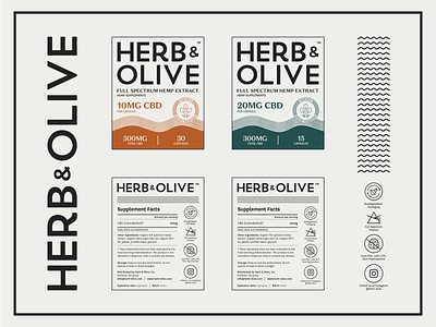 Herb & Olive Pouch Label black branding capsules cbd cbd oil flat design green illustrator labels orange packaging products typography vector