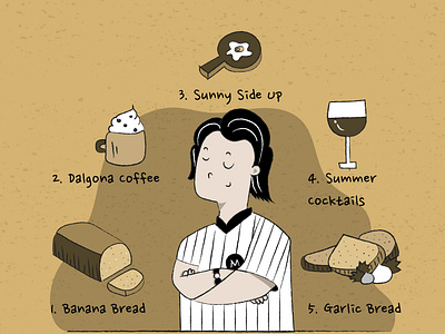 Master Chef banana bread character design corona art corona illustration corona instagram challenge corona social media trends dalgona coffee garlic bread home cook lockdown life master chef monochromatic people illustration quarantine memes social distancing social media trends stay home stay safe summer cocktail sunny side up vector illustration