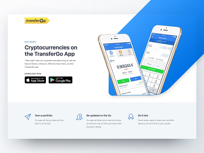 TransferGo Crypto crypto cryptocurrency landing page mobile transfergo ui web