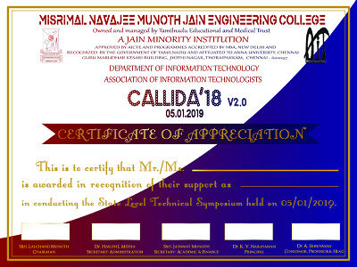 Callida'18 Certificate Appreciation animation app art branding design hit the art hitheart illustration illustrator logo magesh raja mageshraja officialhittheart typography ui ux vector web website
