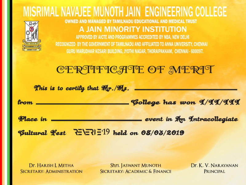 Reverie Merit Certificate graphic designer web ux ui vector hittheart graphic-designer logo website illustrator illustration design branding art animation typography hit the art officialhittheart magesh raja mageshraja