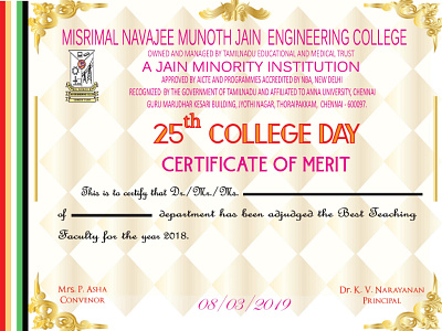 College Day Merit Certificate