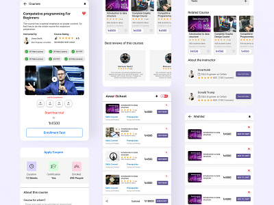 Educational App Design | Online Learning App Design cart and wishlist screen cart page design course details page course page educational app ui design itsmuntasirb muntasir billah online course online course details online education online education app design online learning online learning platform shopping cart ui design wishlist