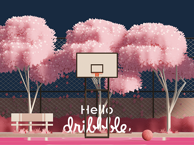 Hello Dribbble 3d 3d art art basketball blender branding cartoon court debut shot game hanoi illustration tree ui design vietnam