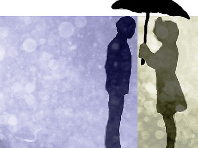 Couple In A Rainstorm - Silhouette