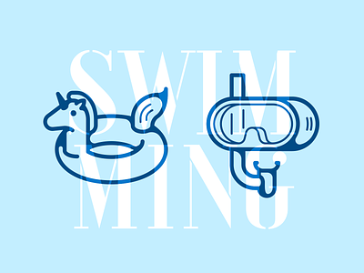 Swimming icons icon illustration lifebuoy mask scuba scuba diving sea simple swimming unicorn vector